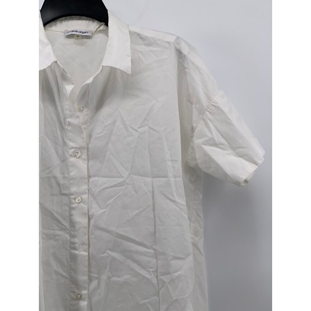 CALVIN KLEIN Women’s White Solid Button-Up Short Sleeve Oversized Top SZ XS - Picture 5 of 9
